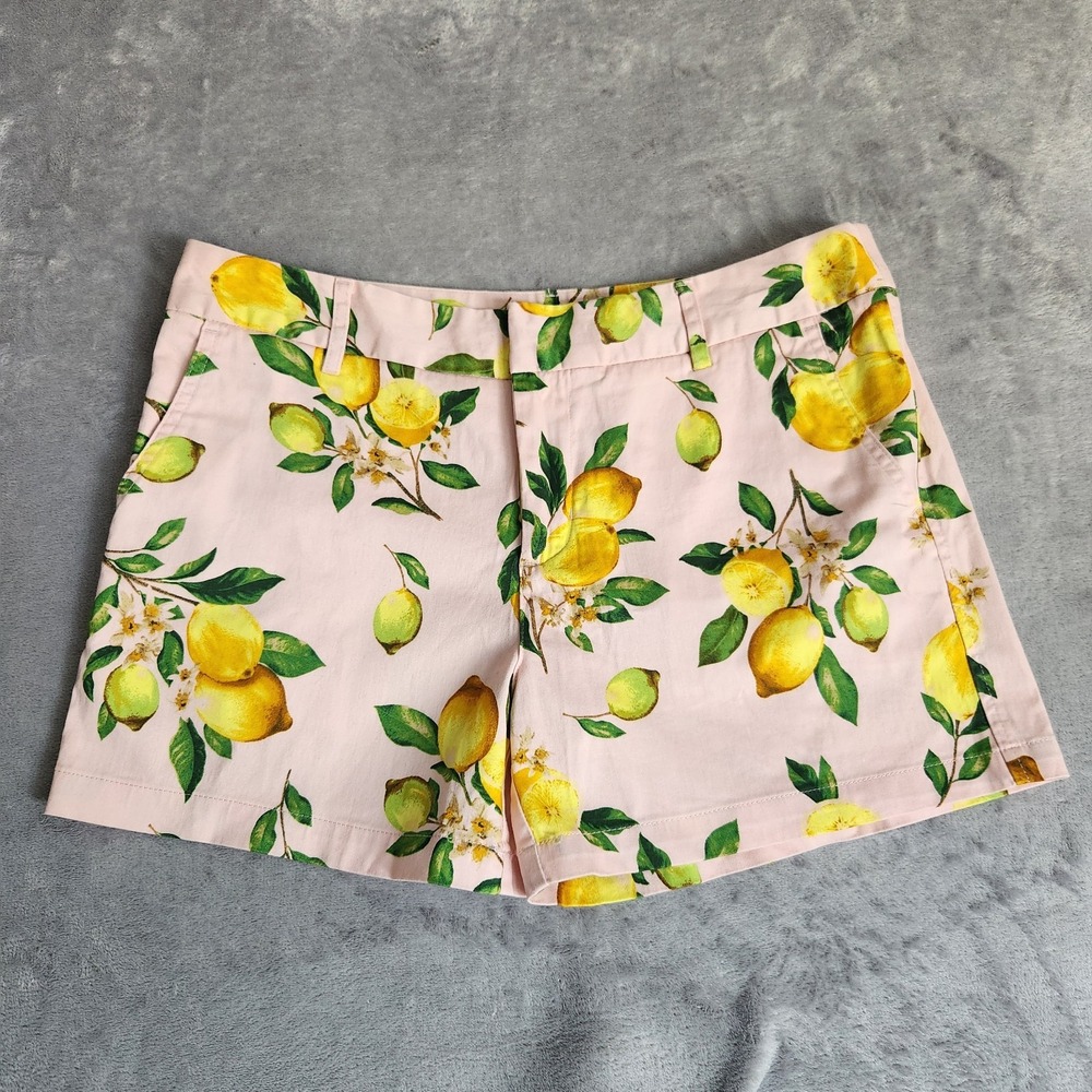 Cynthia Rowley Pink Lemon Print Shorts Women's Size 8 Cotton Stretch Tropical